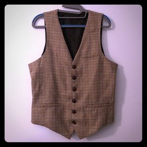Beige tweed waistcoat vest men’s small adjustable